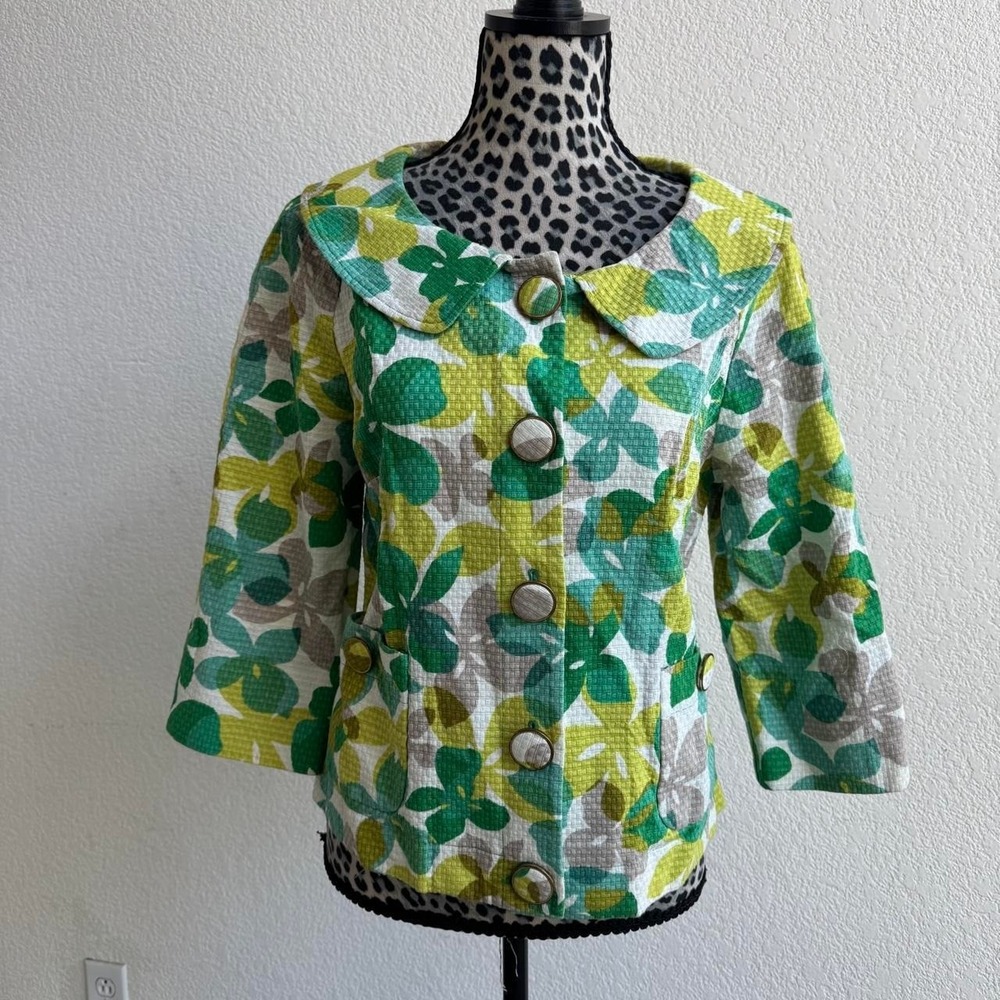 Josephine green and yellow floral jacket 3/4 sleeves size 10
